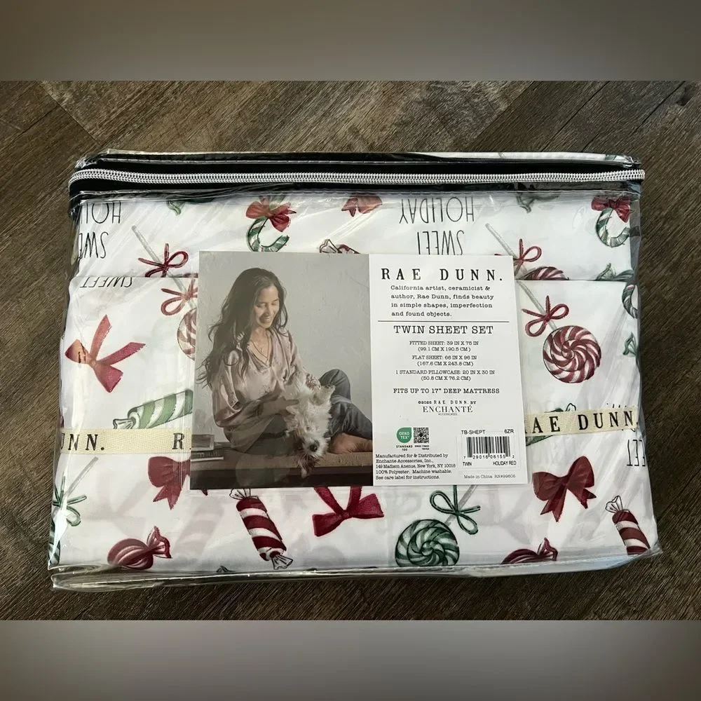 Rae Dunn Sweet Holiday White Twin Sheet Set